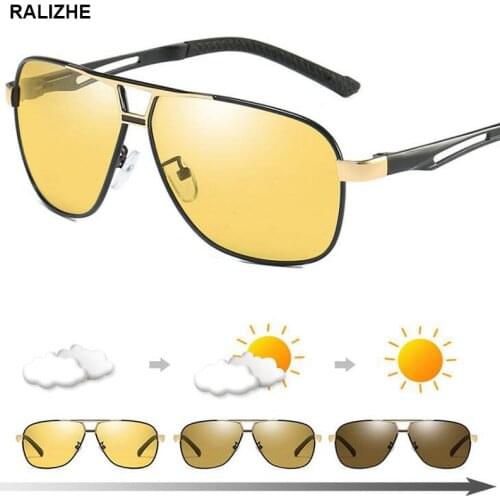 2019 Men Photochromic Polarized Square Sunglasses Chameleon Luxury Anti Glare Night Vision Glasses For Driving Goggle UV400 lens