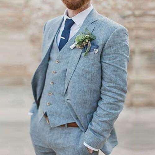 Mens Linen Suits for Wedding Formal Dress Suit Tuxedos Slim Fit 3 Piece Suit Blazer Set Custom Made Terno Masculino 2020 Fashion