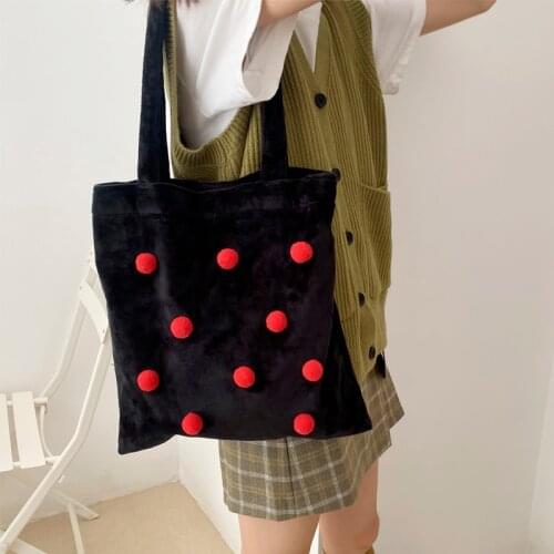 New autumn and winter All-match Soft red and black dots Velvet pouch Sweet girl female shoulder bag shopping designer handbags