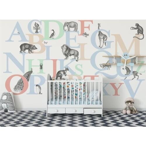 Beibehang custom papel de parede letter ABC Animals 3d children’s living room classic wallpaper kindergarten 3d mural wallpaper