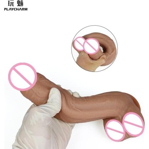 Skin Feeling Realistic Dildo Soft Sexy Huge Long Penis Female Masturbator Double Layer Silicone Suction Cup Dildos For Women