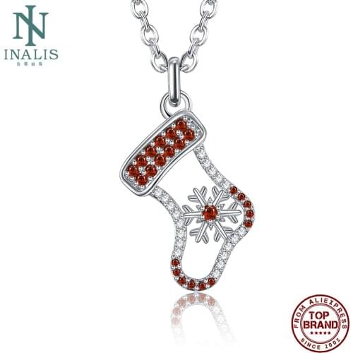 INALIS Christmas Sock Snowflake Pendant Necklaces Personality Inlay Clear Zircon Women Necklace Festival Fashion Jewelry Gift