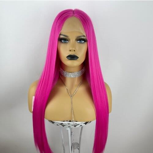 BC 13*6 Hot Pink Colorful Lace Front Wig Long Straight Hair Cosplay Wig For Women Synthetic Wigs High Density Temperature Fibre