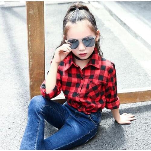 Teenager School Girl Shirt Long Sleeve Autumn Plaid Blouses Shirts Girls Top Child Kids Clothes For 5 6 7 8 9 10 11 12 Years