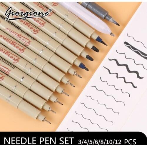 Black Micron Pen 3/4/6/8/10/12Pcs Hand Lettering Pens Waterproof Hand-Drawn Design Artist Sketch Needle Fineline Pen Supplies