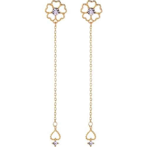 Stud Earrings 2021 Korean Fashion Jewelry New Trend 18K Gold Plated Long Tassel Crystal Hollow Heart Flower Earrings For Women