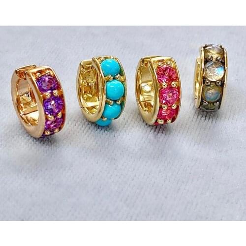 Gold Color Rainbow Multi Color Cubic Zirconia CZ Mini Small Hoops Fashion Women Chunky Mini Hoop Earring
