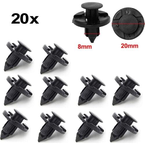 20pcs 8mm hole Car Rivet Fastener Mud Flaps Bumper Fender Push Clips for Nissan Black Plastic Rivets Retainer Clips