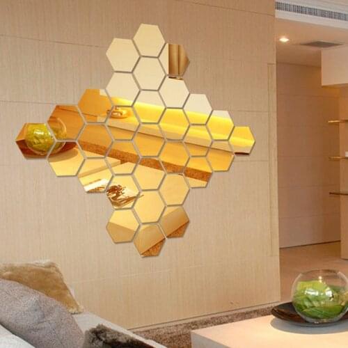 Wall Sticker Mirror 3D Hexagon Removable Decal Home Decor Art DIY Living Room Bedroom Sofa Bathroom Background Decoration