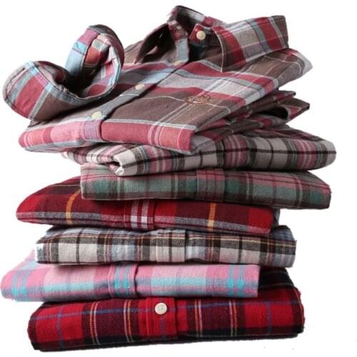 Women 2021 Autumn Winter Flannel Plaid Shirt Blouses Casual Female Warm Shirts Ladies Tops Sanded Plaid Cotton Fabric