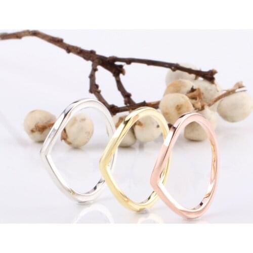 Bewill Authentic S925 Silver Valentines Day V-shaped Wish Shining Ring Stackable Finger Ring For Women Original Jewelry Gift