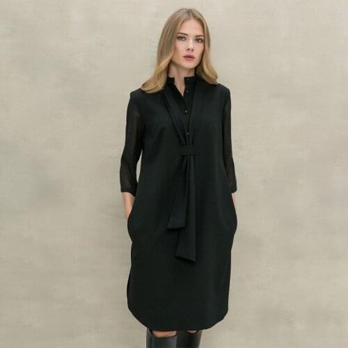 Women Vintage Front Button Bandage Party Dress Half Sleeve Stand Collar Solid Office Lady Elegant Dress 2020 Early Spring Dress