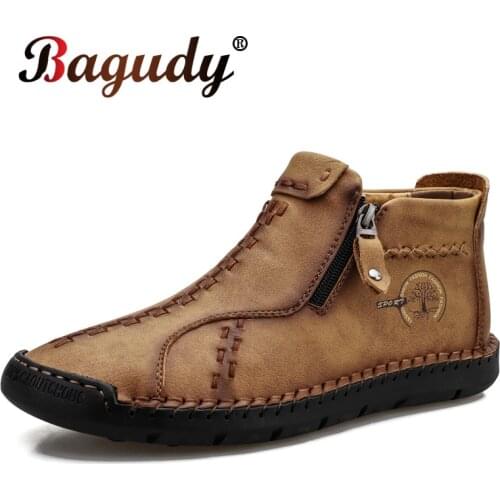 Winter Men Leather Boots Mens Warm Fur Snow Boots Shoes Platform Non-slip Boots Split Leather Comfortable Ankle Men Warm Boots