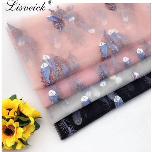 1yard feather embroidered mesh tulle soft lace fabric girls clothes women dress material birthday wedding party sewing supplies