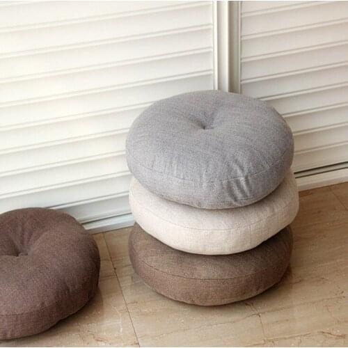 2 Size Round Shape Cotton Linen Seat Cushion Silk Cotton Core Tatami Cushion Pillow Home Decoration Soft Car Sofa Cushion