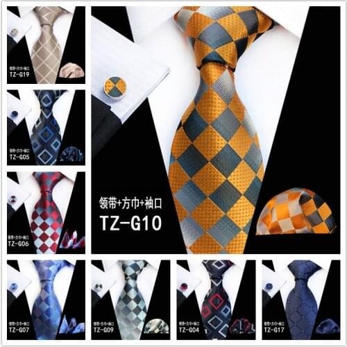 8CM Classic Design Men Formal Ties Set Wedding Party Luxury Necktie Sets Plaids Geometric Tie with Pocket Square Cufflink