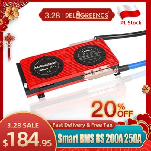 US stock LiFePO4 4S Smart BMS 8S 200A with Bluetooth APP for 3.2V Rated Lithium battery for 12V 310AH 24V 280AH Battery pack