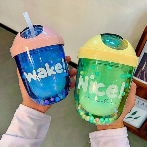 300ml Water Cup with Lid Large Capacity Leak-proof Exquisite Appearance Easy to Carry Water Drink Straw Bottle Birthday Gift