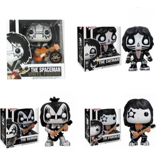 KISS Guitarist Bass Drummer Demon 04# Catman 07# Starchild 06# Vinyl Action Figure Model Kids Toys for Children Christmas Gift