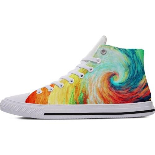 Abstract multicolor waves digital art New Arrive Lightweight High Top Canvas Shoes Men Women Casual Breathable Sneakers