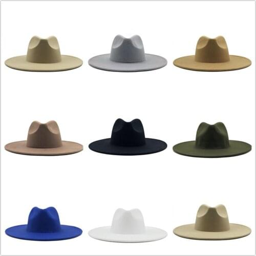 Classical Wide Brim Fedora Hat Black white Wool Hats Men Women Crushable Winter Hat Derby Wedding Church Jazz Hats