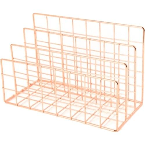 H7JB Wrought Iron Grid Desktop Letter File Holder Office Desk Organizer File Sorter