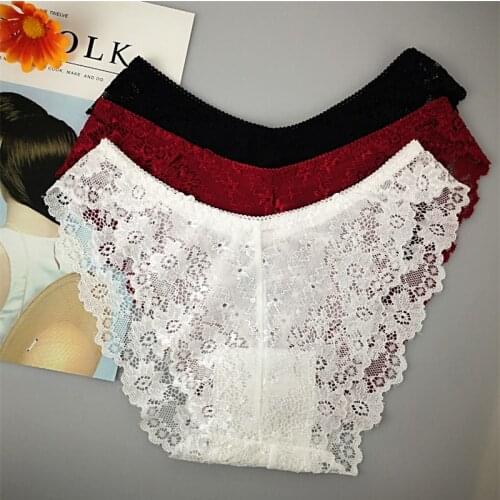 Lace Transparent Panties Briefs for Women Sexy Low Waist Hollow Briefs Tanga Sexi Female Panty M-XXL