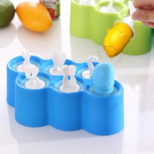 Cute Summer 6 Cells Ice Cream Mold Silicone Sticks Ice Mold Cover DIY Cartoon Molds Holder FBE3