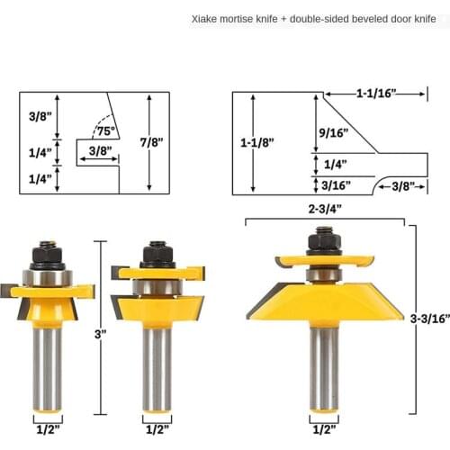 3 Bit Raised Panel Cabinet Door Router Bit Set- Bevel-1/2" Shank Woodworking cutter Tenon Cutter for Woodworking Tools