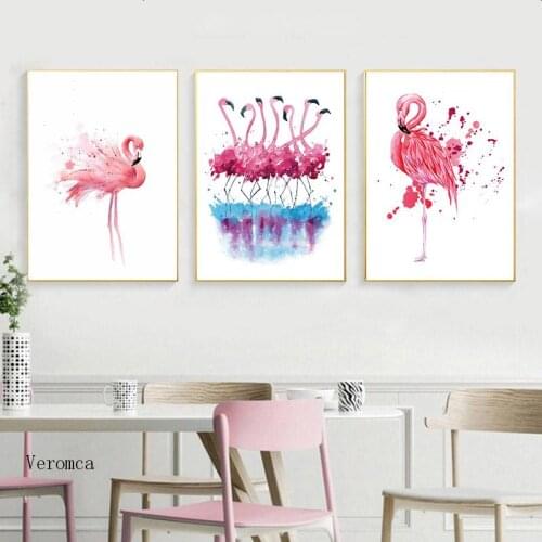 Nordic Style Pink Flamingo Animal Posters Prints Triptych Wall Art Pictures for Living Room Modern Home Decor Canvas Painting