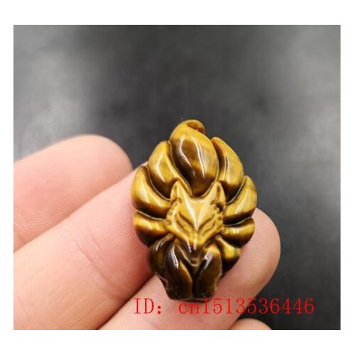 Natural Tiger Eye Stone Jade Nine Tail Fox Pendant Necklace Fashion Charm Jewelry Carved Amulet Luck Gifts Women Men Free Rope