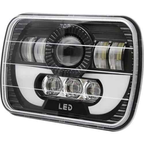 Square 5"x7" 7x6 inch LED Motorcycle Headlights 120W Black Projector Headlamps Headlights
