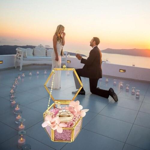 Transparent Glass Jewelry Box Nordic Geometric Wedding Ring Box Eternal Flower Glass Cover Trinket Organizer Holder Home Decor