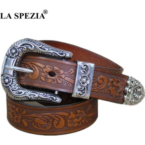 LA SPEZIA Real Leather Belt Men High Quality Camel Pin Belt Male Retro Designer Brand Cowhide Genuine Leather Carving Belt 130cm