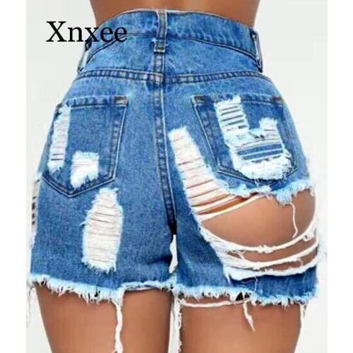 Sexy Shorts Vintage Tassel Ripped Loose High Waist Shorts Punk Sexy Short Jeans Womens Distressed Denim Short Pants Hole Blule