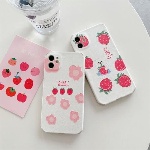 Cute Carton Strawberry Print Silicone Phone Case For iphone 12 11 Pro Xs Max X Xr 7 8 Plus Se2 Shockproof Camera Protect Cover