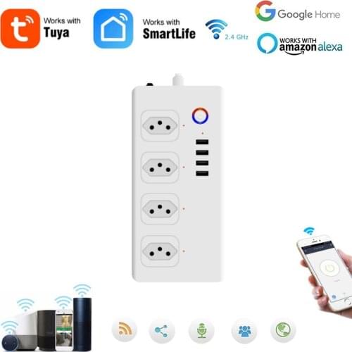 Tuya WiFi Smart Power Strip For Brazil With Four 2.1A Fast Charging USB Ports Work With Smart Life/Tuya App Alexa Google Home