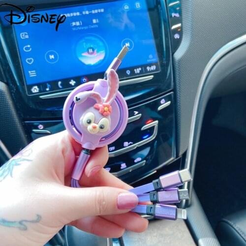 Disney Star Delu Cartoon Telescopic Data Cable Three-in-One Mobile Phone Charging Cable Fast Charge Apple Android Universal