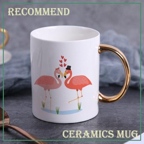 Creative Flamingo lovers mug Gold handle Ceramic coffee mugs Tea Milk Beer Mug Water Cup Drinkware Gift Cup KTDW-022