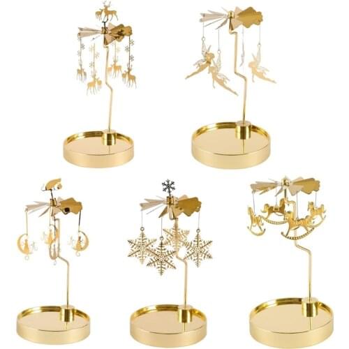 Snowflake Deer Fairy Rotating Candlestick Tealight Candle Holder Tray Romantic