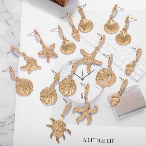Korean Fashion Marine Style Starfish Sea Shell Summer Conch Earrings Gold For Women Wedding Party Beach Bohemian Unique Jewelry