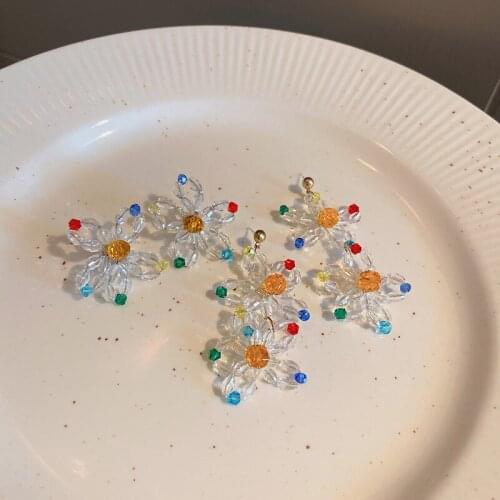 Origin Summer Bohemian Big Clear Crystal Flowers Dangle Earrings for Women Girls Colorful Floral Pendant Earrings Chic Jewelry