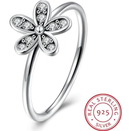 UFOORO Flower Dazzling Daisy 925 Sterling Silver Ring For Women Wedding Rings Ladies and Girls Love Anel Free Drop Shipping