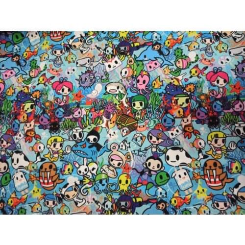 145cm Width Underwater World Cartoon Dog/Cat/Unicorn Printed Canvas Fabric For Cushion Cover/Diy Handbag/Slipcover/Curtain DIY