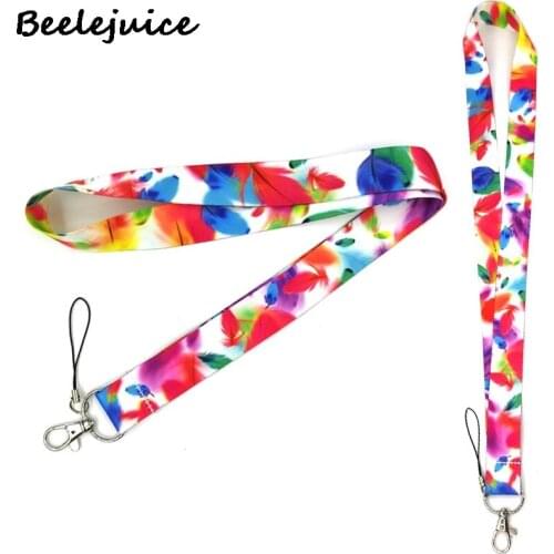 24pcs Feather Leave Rainbow Color Neck Keychain Necklace Webbings Ribbons Neck Strap Lanyard ID badge Holder Keychain Lanyards
