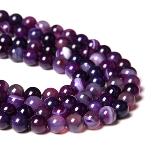 4 6 8 10 12 MM Matte Smootn Natural purple agates Stone Beads loose spacer purple Stripes Agates Stone Beads for Jewelry Making