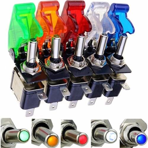 5Set /lot 12V 20A Auto Car Vichel Led Toggle Switch With Safety Cover Guard Red Blue Green Yellow White TM