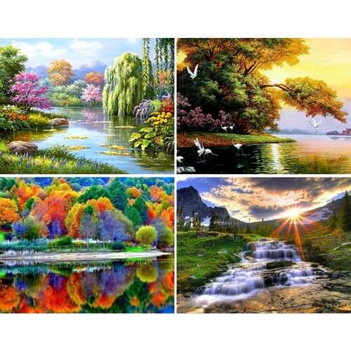 5D DIY Diamond Painting Full Square Sunset Landscape Cross stitch Diamond Embroidery Scenery Mosaic Picture of Rhinestones Decor