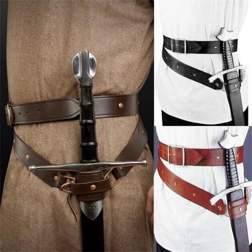 Medieval Costume Steampunk Accessories for Men Adjustable Buckle Strap Sword Holder Belt Viking Pirate Knight Cosplay PU Leather