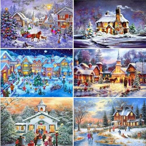 EverShine Diamond Painting Winter House Cross Stitch Diamond Embroidery Landscape Picture Of Rhhinestones Hobby Gift Wall Decor
